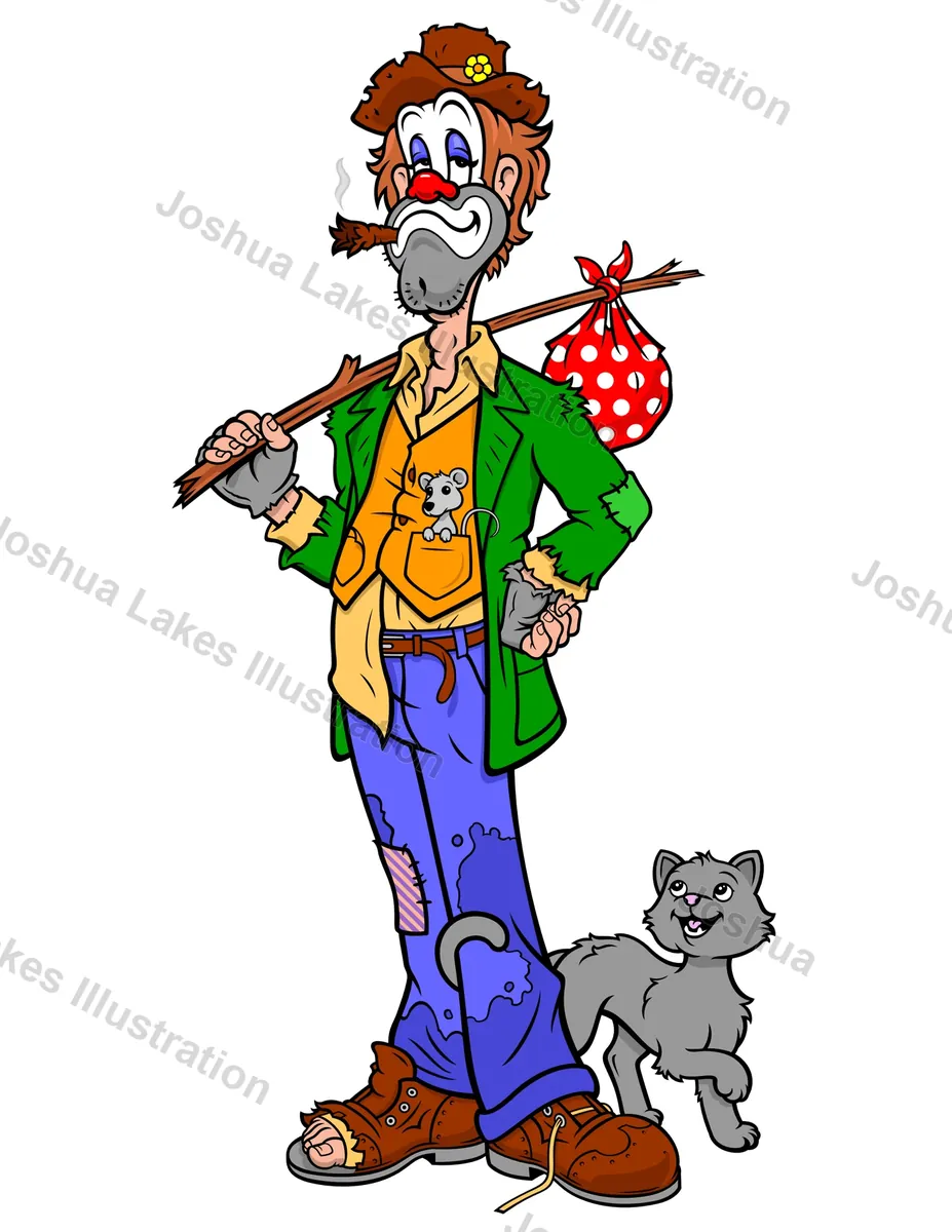 Clown Hobo - original illustration by Joshua Lakes
